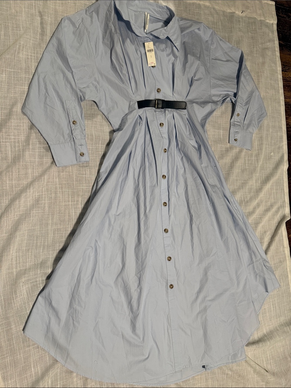 Antropología Blue Button-Front Shirt Dress with Belt